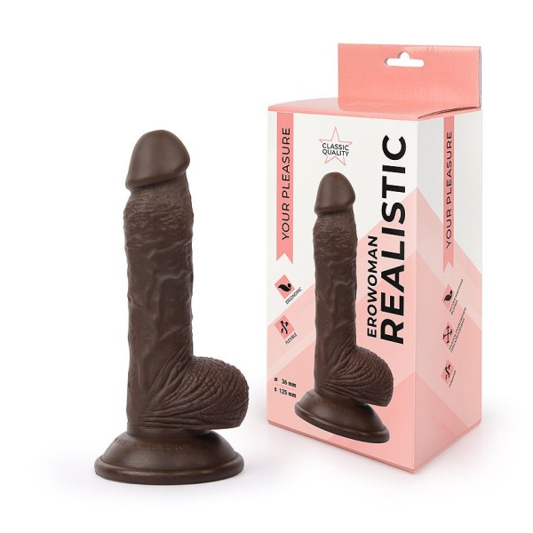Коричневый реалистичный фаллоимитатор Erowoman на присоске - 18 см