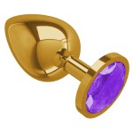 Золотистая большая анальная пробка с фиолетовым кристаллом - 9,5 см
