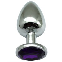 Серебристая анальная пробка с фиолетовым кристаллом - 9 см. Серебристая анальная пробка с фиолетовым кристаллом - 9 см.