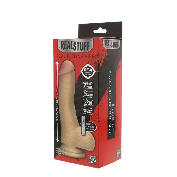 Реалистичный телесный вибромассажёр REALSTUFF 65INCH VIBRATOR - 16,5 см