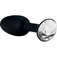Чёрная силиконовая анальная пробка с кристаллом в основании - 8,5 см. Чёрная силиконовая анальная пробка с кристаллом в основании - 8,5 см.