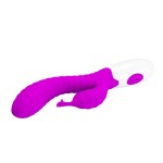 Лиловый вибратор с клиторальным отростком и ребрами Pete - 20 см