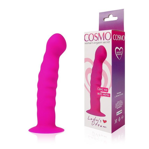 Розовый фаллоимитатор с ребристой поверхностью Cosmo - 14 см