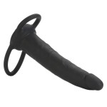 Чёрная насадка на фаллос для двойного проникновения Silicone Double Rider - 14 см