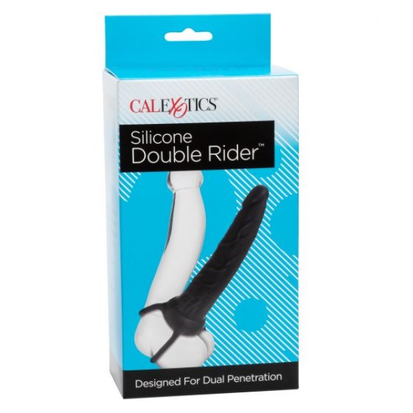 Чёрная насадка на фаллос для двойного проникновения Silicone Double Rider - 14 см