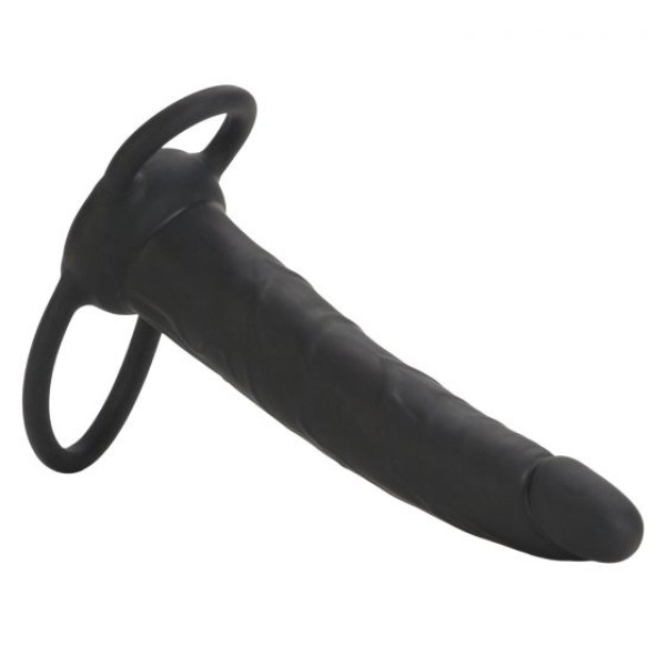 Чёрная насадка на фаллос для двойного проникновения Silicone Double Rider - 14 см