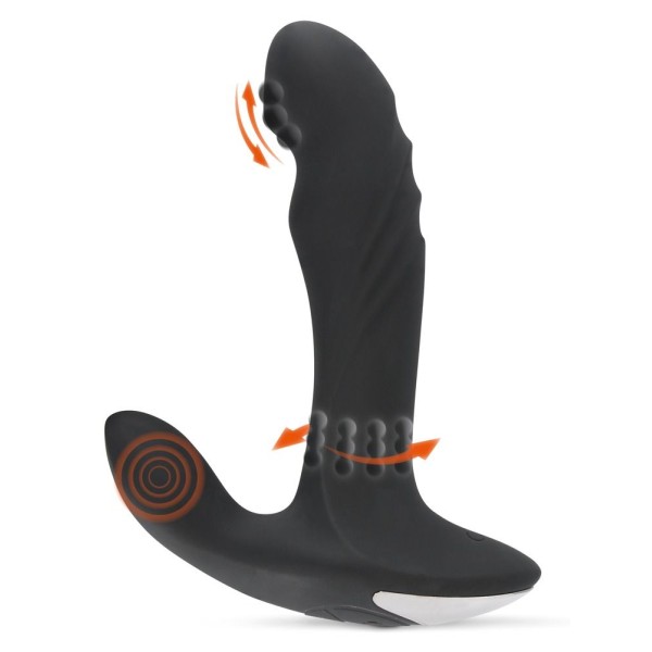Черный вибромассажер простаты с функцией римминга Plug with Perineum Stimulator - 16,6 см