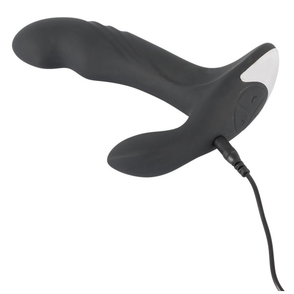 Черный вибромассажер простаты с функцией римминга Plug with Perineum Stimulator - 16,6 см