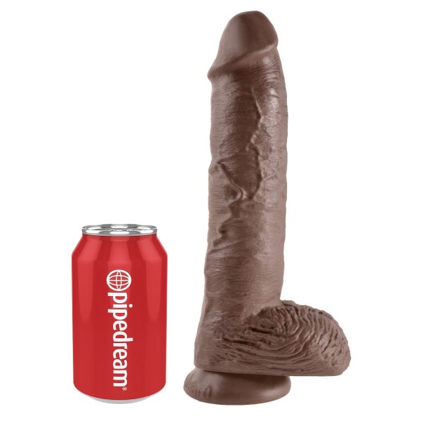Большой коричневый фаллоимитатор с мошонкой 10  Cock with Balls на присоске - 25,4 см