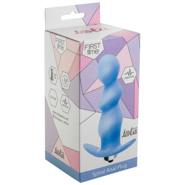 Голубая фигурная анальная вибропробка Spiral Anal Plug - 12 см