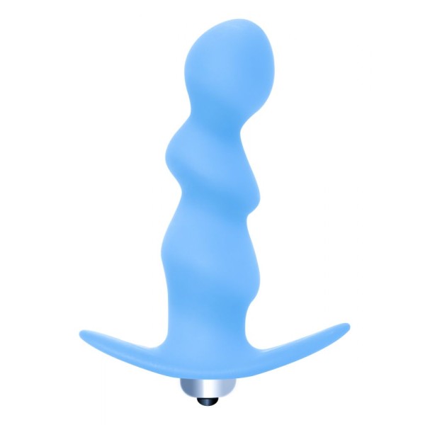 Голубая фигурная анальная вибропробка Spiral Anal Plug - 12 см