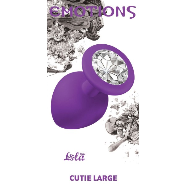 Большая фиолетовая анальная пробка Emotions Cutie Large с прозрачным кристаллом - 10 см