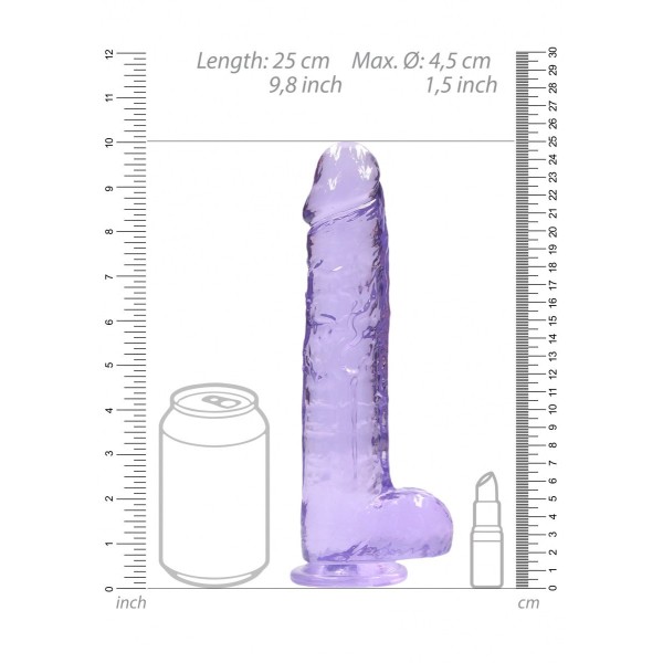 Фиолетовый фаллоимитатор Realrock Crystal Clear 9 inch - 25 см