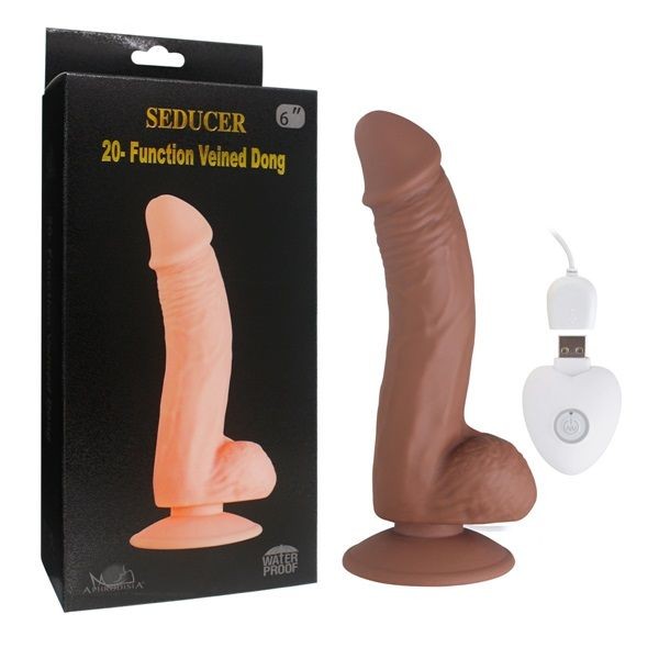 Коричневый вибратор SEDUCER 20 Function Veined Dong - 20 см