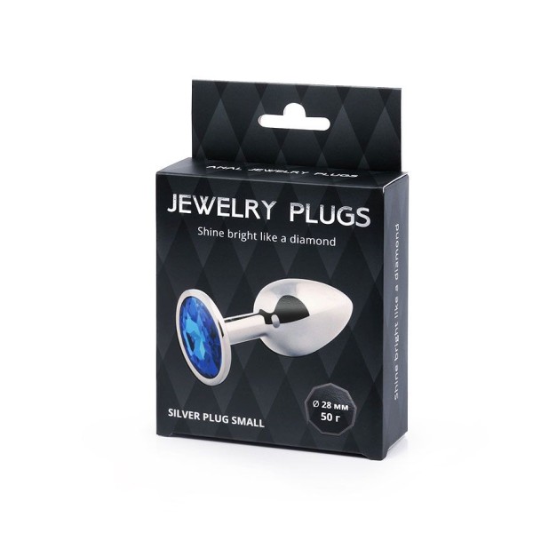 Анальное украшение SILVER PLUG SMALL с синим кристаллом - 7,2 см