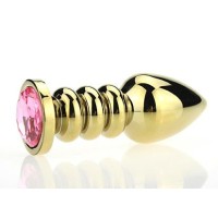 Золотистая фигурная анальная пробка с розовым стразом - 10,3 см. Золотистая фигурная анальная пробка с розовым стразом - 10,3 см.