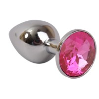 Серебряная металлическая анальная пробка с розовым стразиком - 7,6 см. Серебряная металлическая анальная пробка с розовым стразиком - 7,6 см.