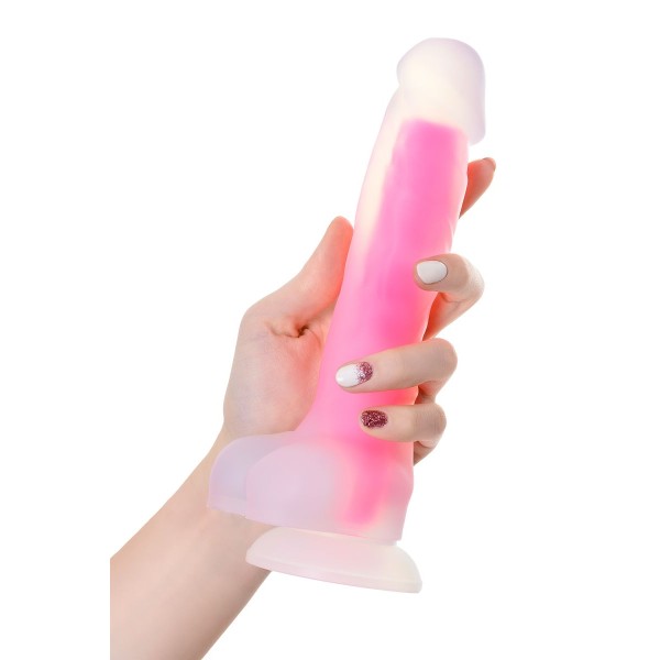 Прозрачно-розовый фаллоимитатор, светящийся в темноте, Clark Glow - 22 см