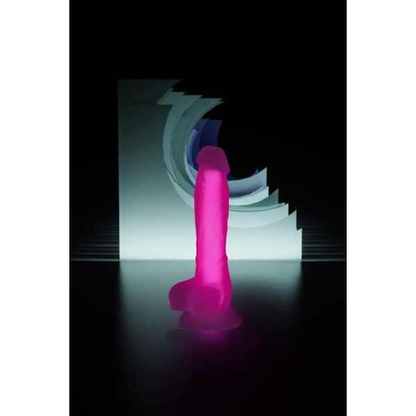 Прозрачно-розовый фаллоимитатор, светящийся в темноте, Clark Glow - 22 см