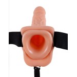 Телесный полый страпон с вибрацией Vibrating Hollow Strap-On with Balls - 24 см