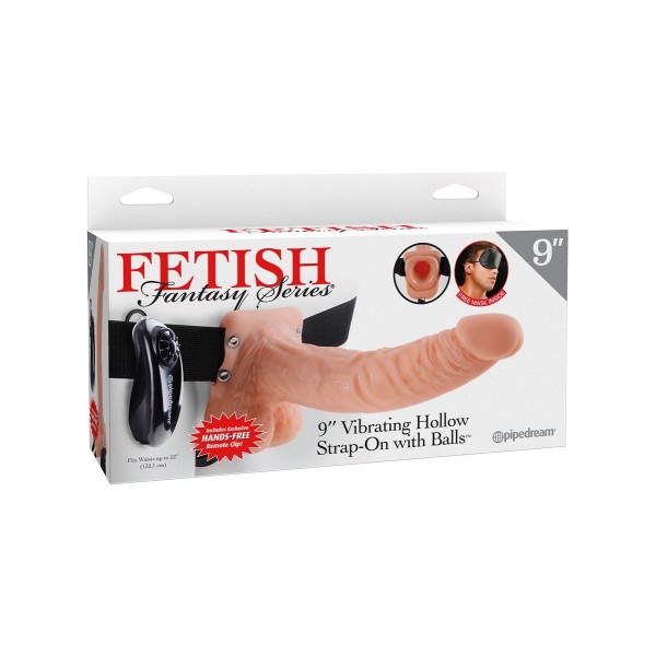 Телесный полый страпон с вибрацией Vibrating Hollow Strap-On with Balls - 24 см