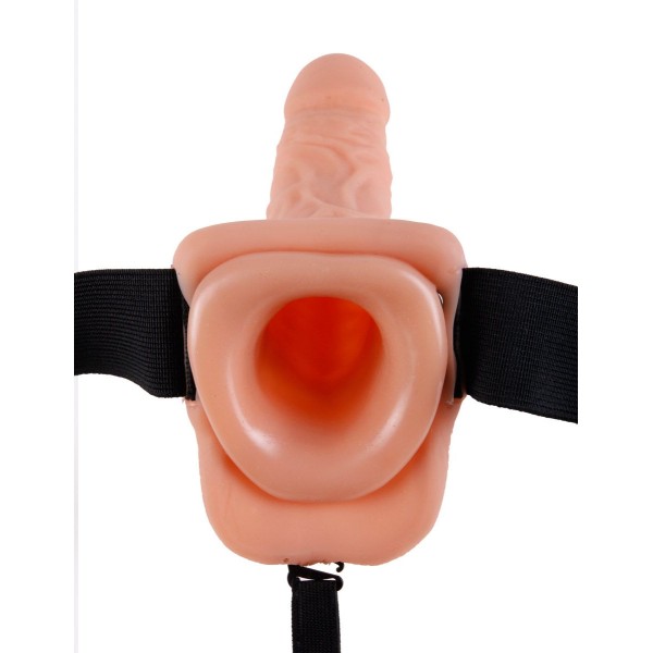 Телесный полый страпон с вибрацией Vibrating Hollow Strap-On with Balls - 24 см