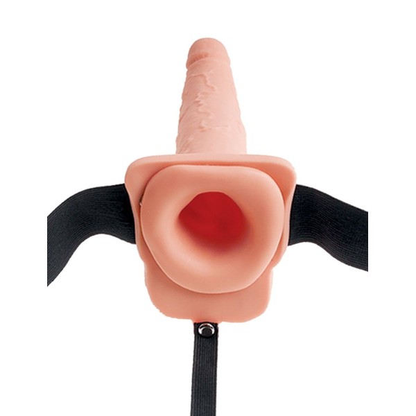 Телесный полый страпон с имитацией эякуляции 75  Hollow Squirting Strap-On with Balls - 21,6 см