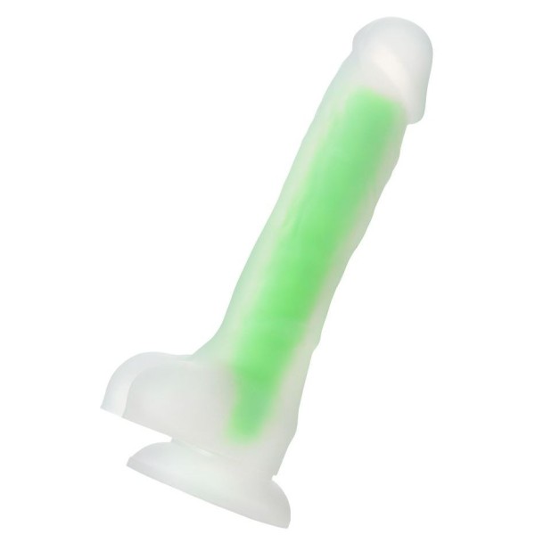 Прозрачно-зеленый фаллоимитатор, светящийся в темноте, Dick Glow - 18 см