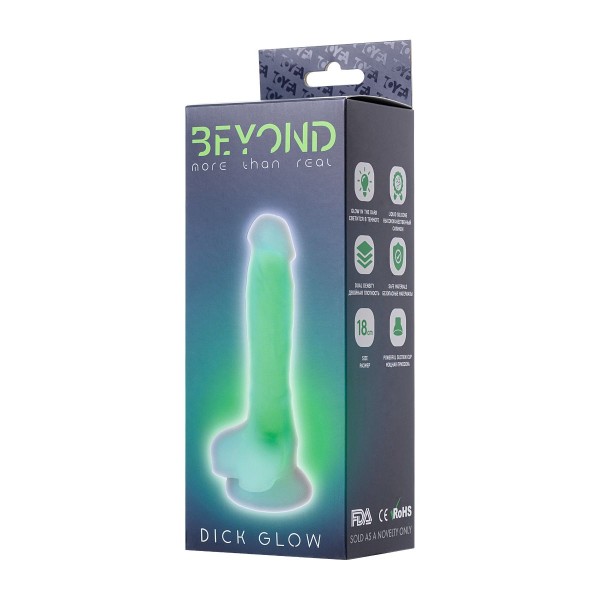 Прозрачно-зеленый фаллоимитатор, светящийся в темноте, Dick Glow - 18 см
