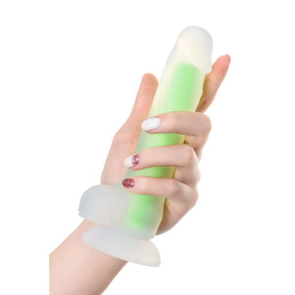Прозрачно-зеленый фаллоимитатор, светящийся в темноте, Dick Glow - 18 см