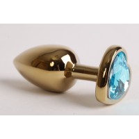 Золотистая анальная пробка с голубым стразиком-сердечком - 7,5 см. Золотистая анальная пробка с голубым стразиком-сердечком - 7,5 см.