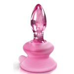 Розовая стеклянная пробка Icicles №90 с силиконовой присоской - 8 см