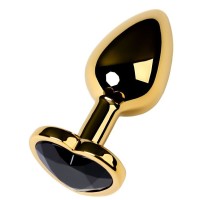 Золотистая коническая анальная пробка с черным кристаллом-сердечком - 7 см. Золотистая коническая анальная пробка с черным кристаллом-сердечком - 7 см.