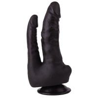 Двойной фаллоимитатор чёрного цвета на присоске - 17 см.