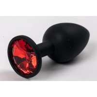 Черная силиконовая анальная пробка с красным стразом - 7,1 см. Черная силиконовая анальная пробка с красным стразом - 7,1 см.