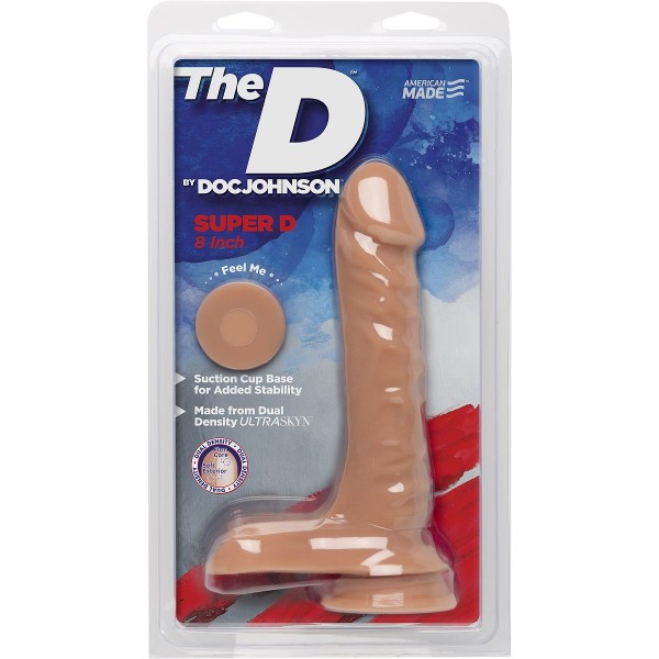 Телесный фаллоимитатор с мошонкой на присоске The D Super D 8  Vanilla - 20,3 см