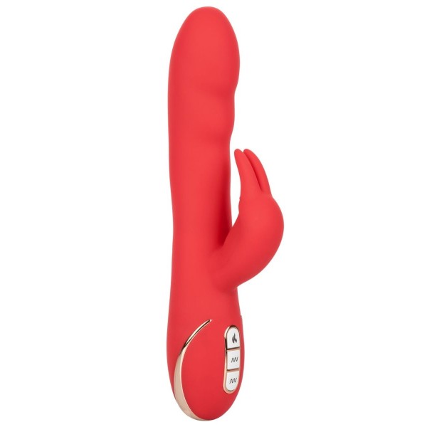 Красный вибромассажер-кролик с функцией нагрева Heated Silicone Ultra-Soft Rabbit - 21,5 см