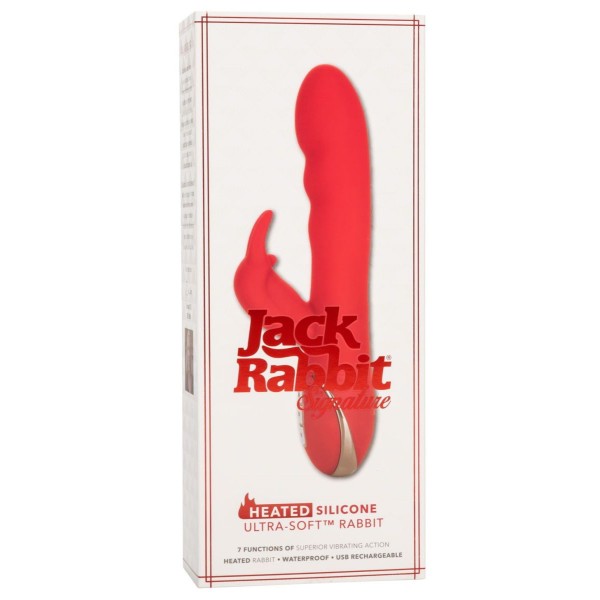 Красный вибромассажер-кролик с функцией нагрева Heated Silicone Ultra-Soft Rabbit - 21,5 см