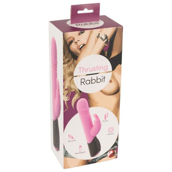 Розовый вибратор-кролик Thrusting Rabbit - 25 см