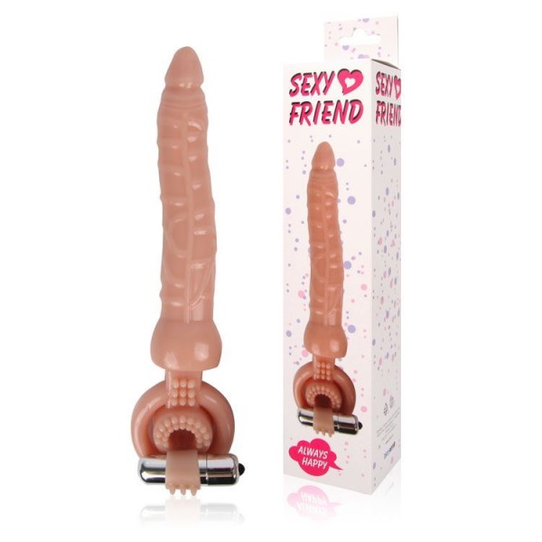 Телесная насадка на член Sexy Friend для двойного проникновения - 18 см