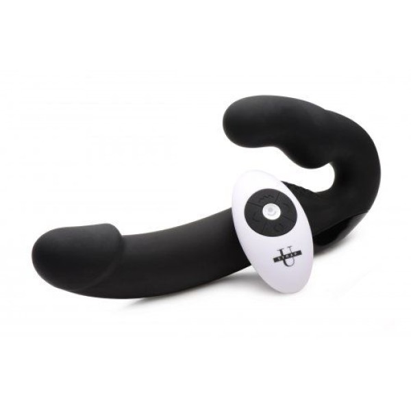 Черный безремневой страпон Urge Silicone Strap On с пультом ДУ - 24 см