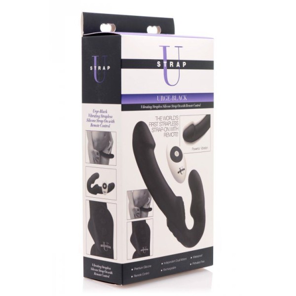 Черный безремневой страпон Urge Silicone Strap On с пультом ДУ - 24 см
