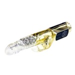 Золотистый вибратор Gold Rabbit Prince с ротацией - 21,5 см