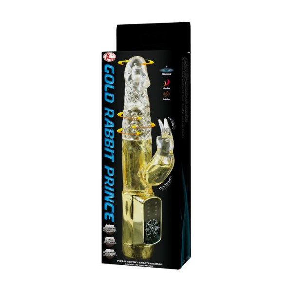 Золотистый вибратор Gold Rabbit Prince с ротацией - 21,5 см