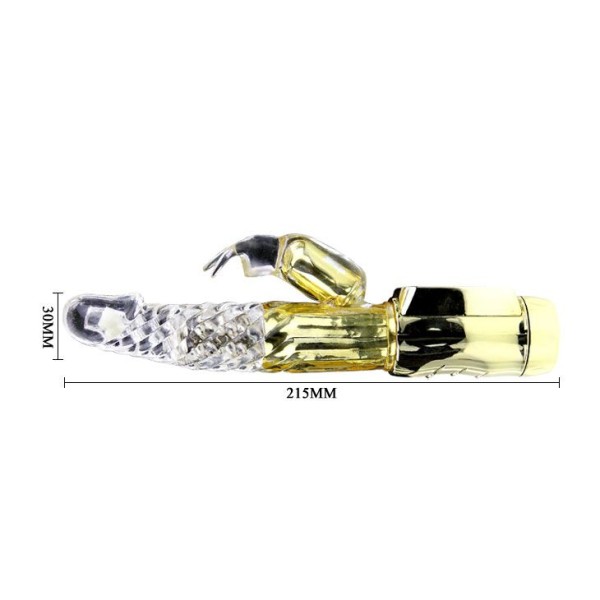 Золотистый вибратор Gold Rabbit Prince с ротацией - 21,5 см