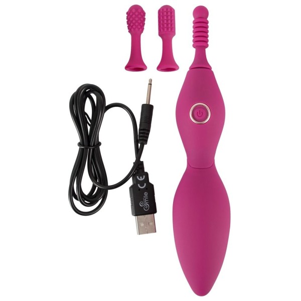 Ярко-розовый клиторальный вибратор с 3 насадками Spot Vibrator with 3 Tips - 17,9 см