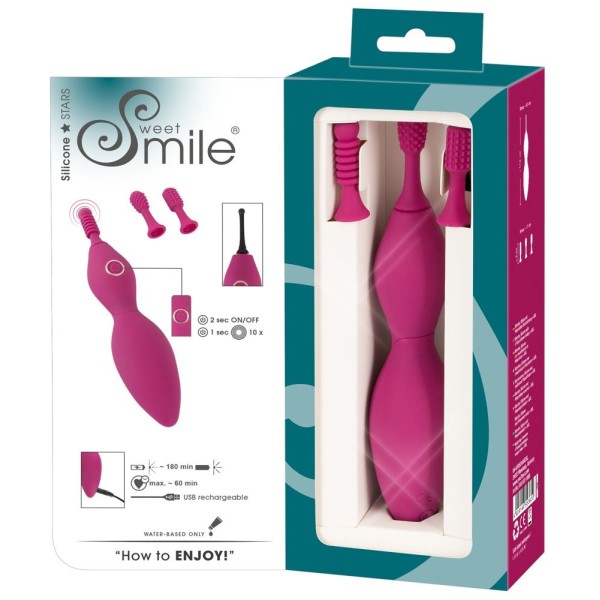 Ярко-розовый клиторальный вибратор с 3 насадками Spot Vibrator with 3 Tips - 17,9 см