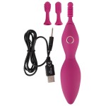 Ярко-розовый клиторальный вибратор с 3 насадками Spot Vibrator with 3 Tips - 17,9 см