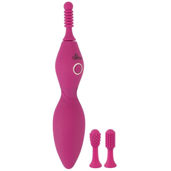 Ярко-розовый клиторальный вибратор с 3 насадками Spot Vibrator with 3 Tips - 17,9 см