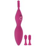 Ярко-розовый клиторальный вибратор с 3 насадками Spot Vibrator with 3 Tips - 17,9 см
